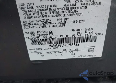 2019 Ford Ecosport Se from USA, damaged, VIN MAJ6S3GL4KC288635